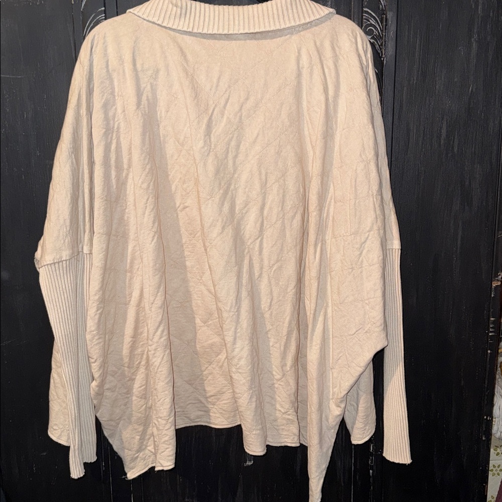 Free People Fp One Shiloh Sweatshirt Pullover Zip Oversized Ribbed sz M beige - Picture 10 of 14